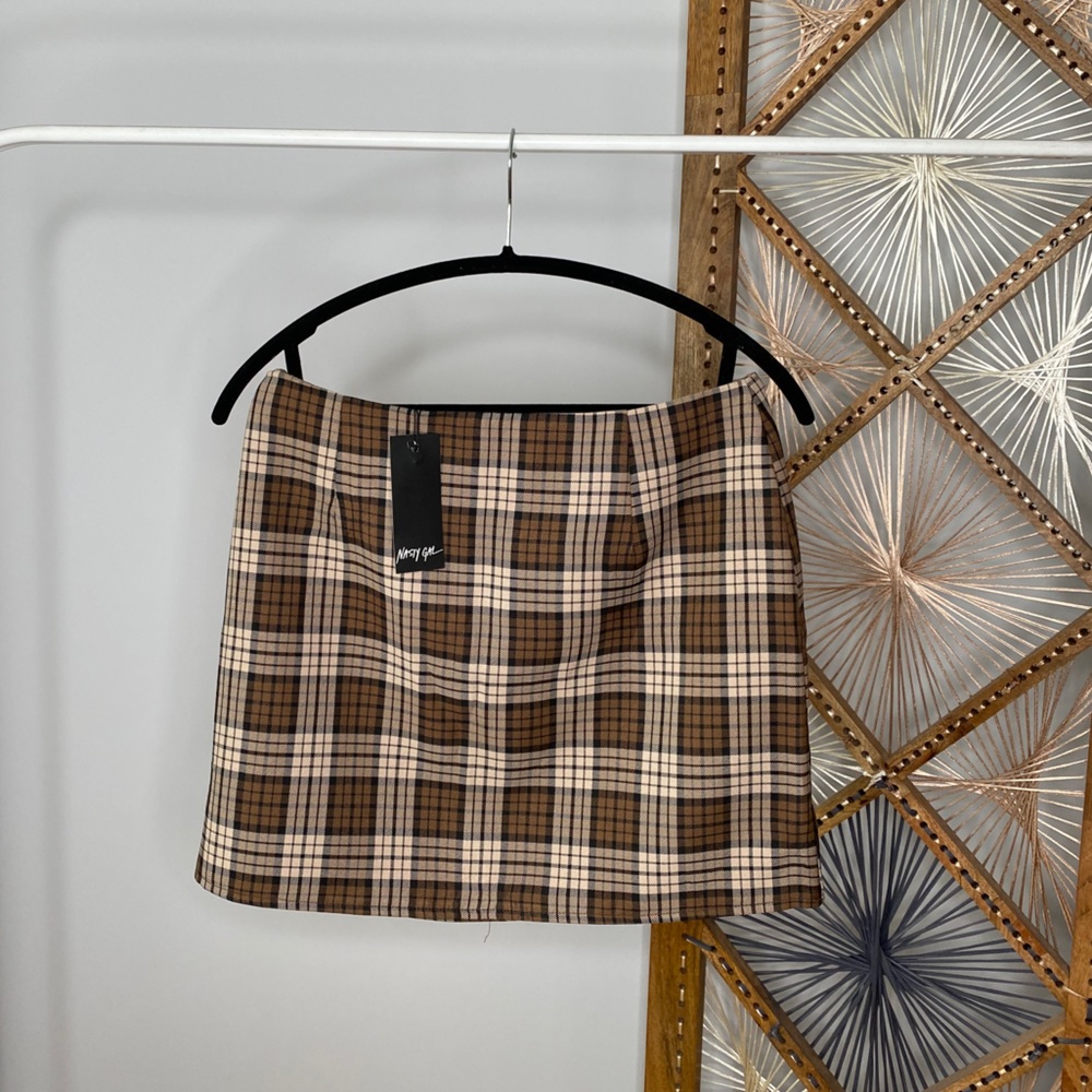 Nastygal Brown Plaid Mini Skirt